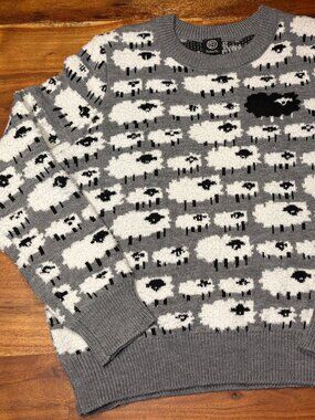 Bobeau Sheep Print Cozy Knit Sweater - XL